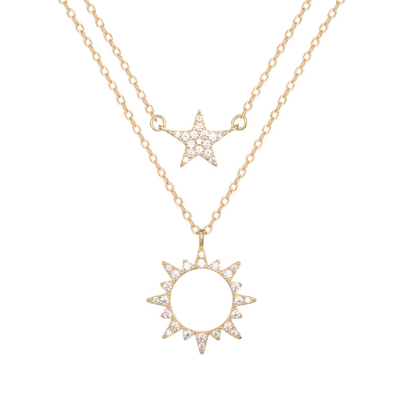 Collier étoile et soleil double couche en argent sterling
