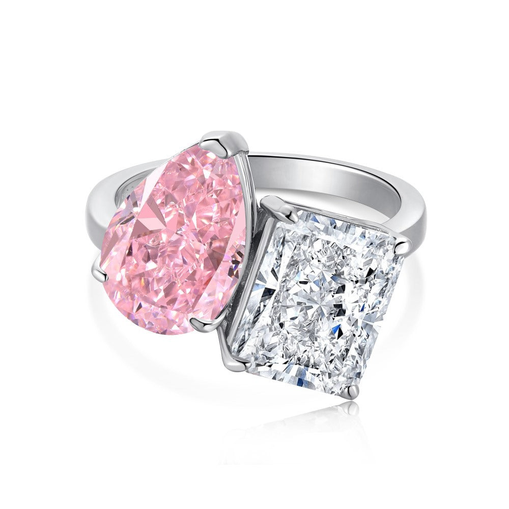 Two Color Double Cubic Zirconia Silver Ring