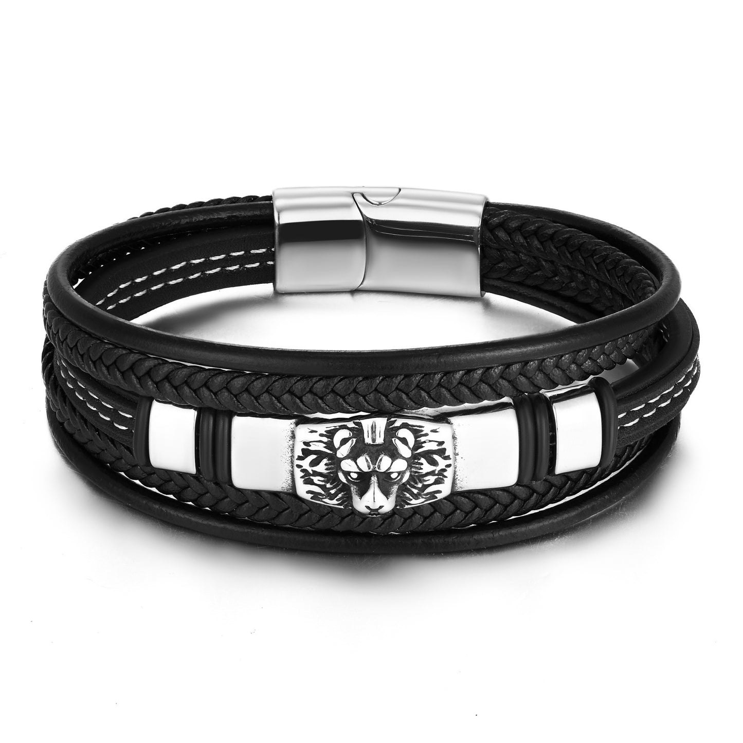 Multi-layer Stainless Steel Leather Braided Bracelet