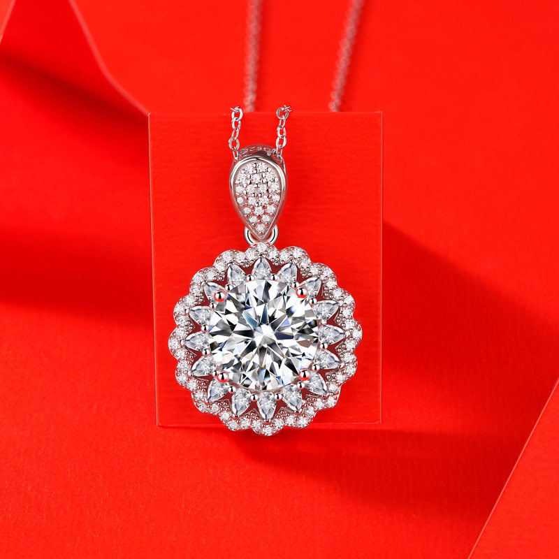 Sterling Silver 5 Carat Moissanite Sunflower Pendant Necklace