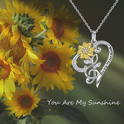 Sterling Silver “You are my sunshine” Sunflower Pendant Necklace