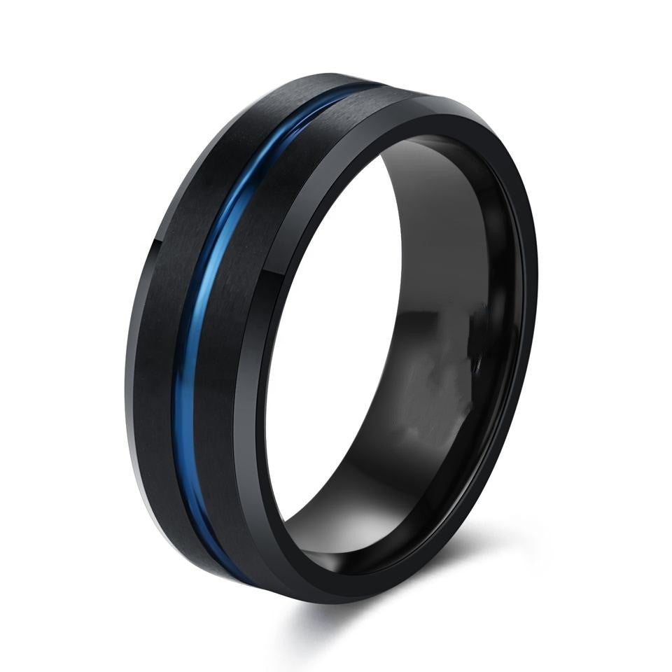 Bague en acier tungstène noir plat simple pour hommes