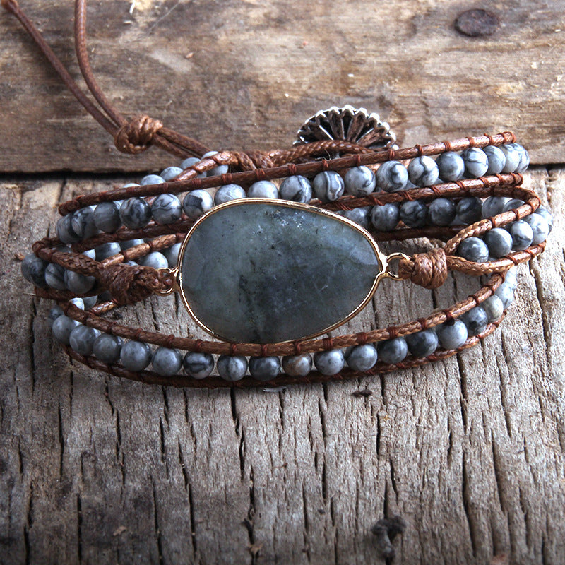 Natural Oval Stone Braided Bracelet