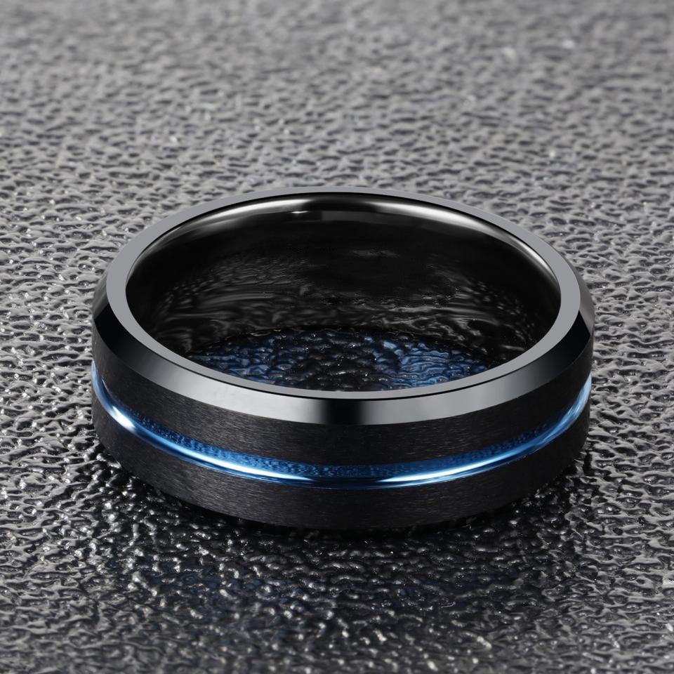 Bague en acier tungstène noir plat simple pour hommes