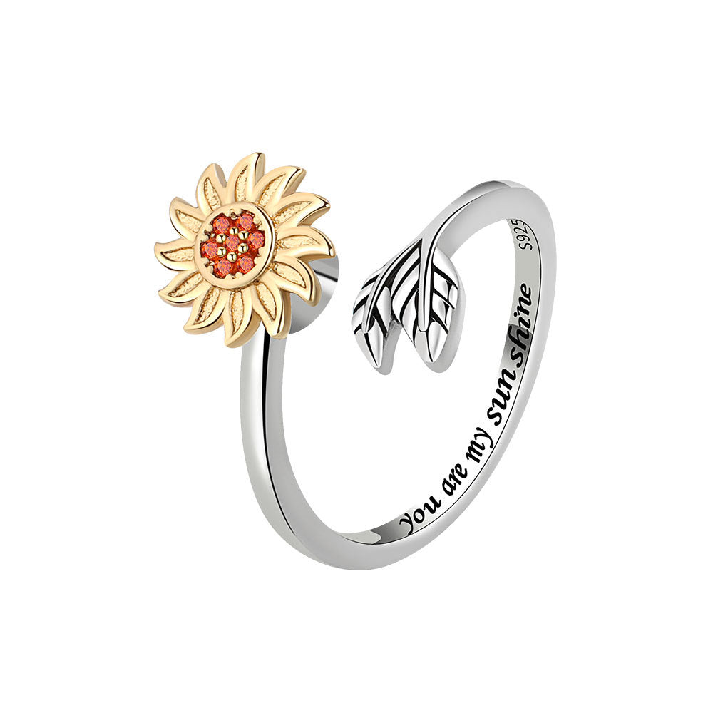 Fashion Adjustable Sunflower Rotating Ring