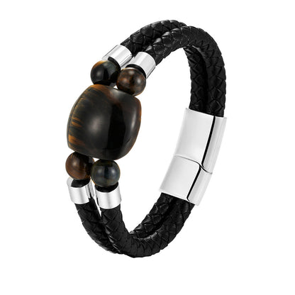 Natural Tigers Eye Leather Woven Bracelet