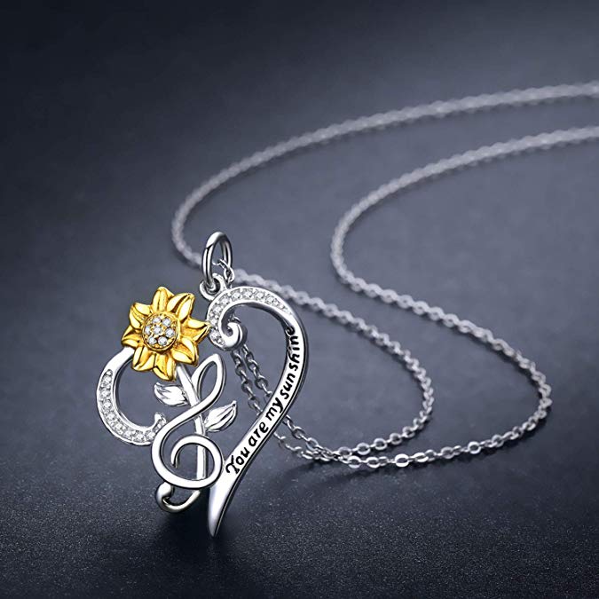 Sterling Silver “You are my sunshine” Sunflower Pendant Necklace