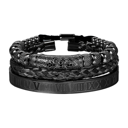 Titanium Steel Vintage Zirconia Openwork Braided Bracelet Set of Three