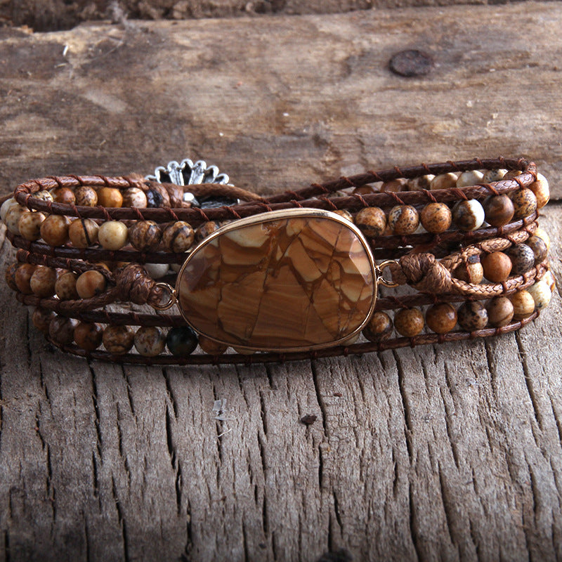 Natural Oval Stone Braided Bracelet