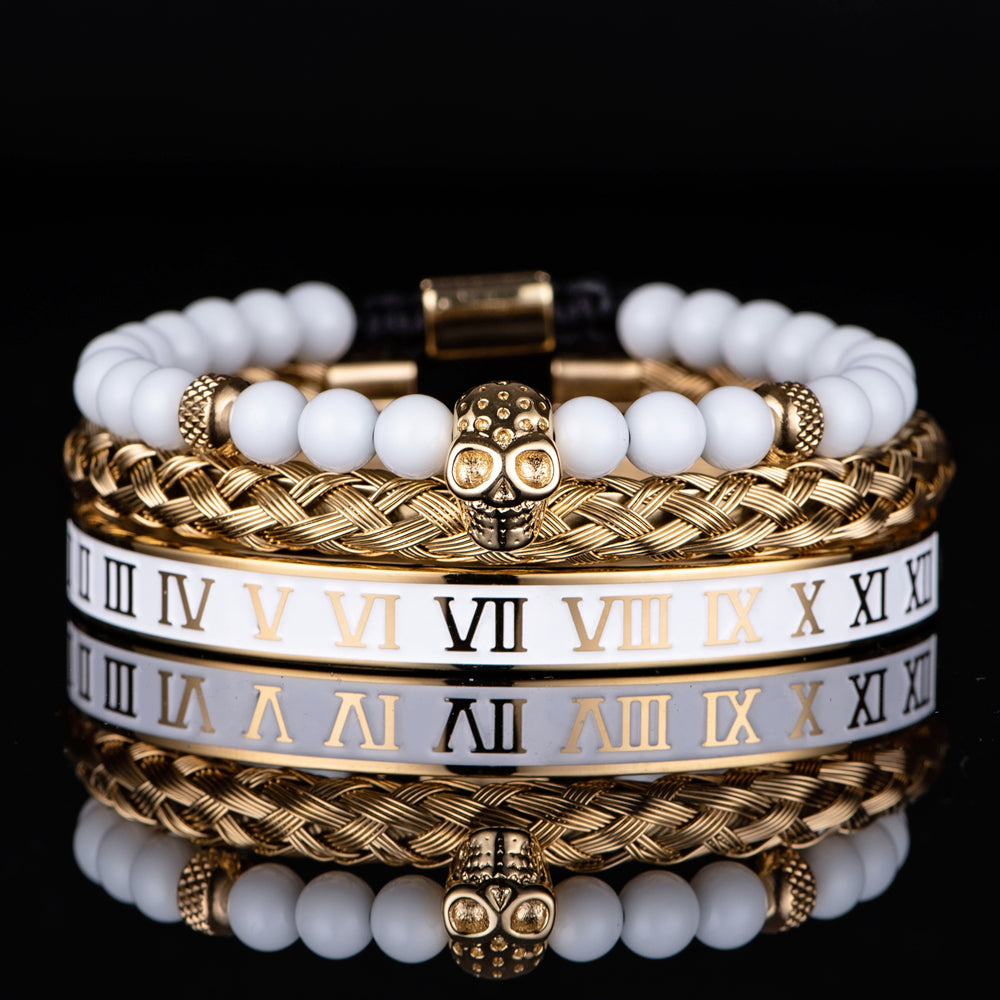 Crown With Roman Numerals Stainless Steel Bracelet Set