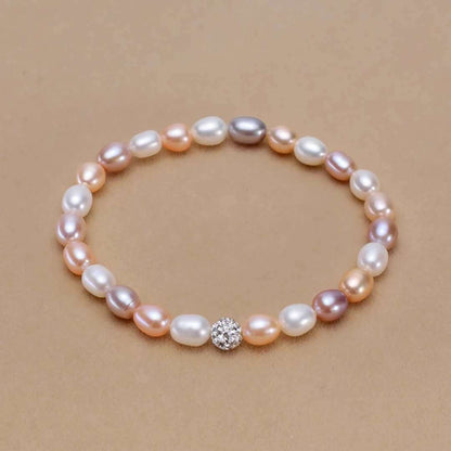 Cubic Zirconia Natural Freshwater Pearl Bracelet