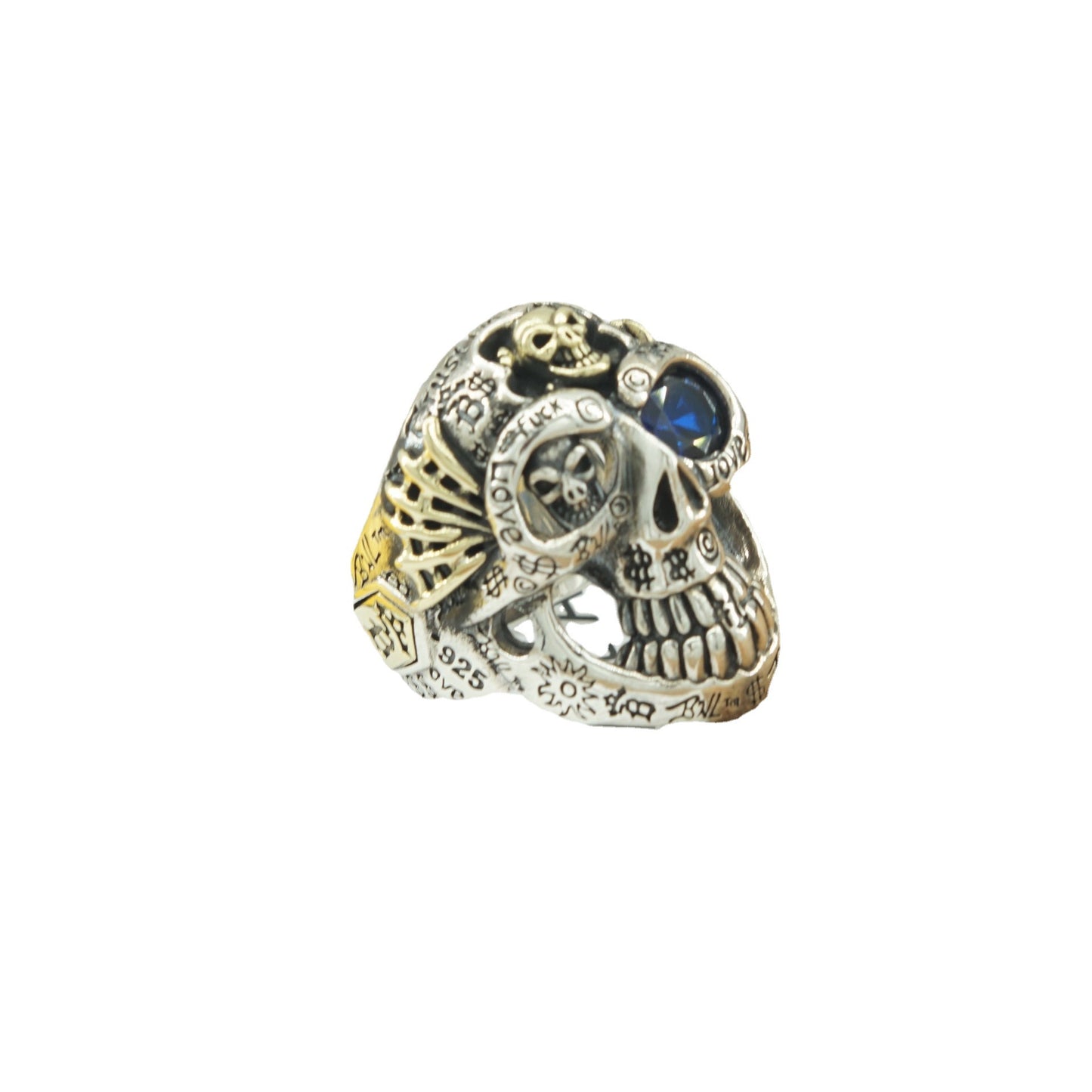 Bague ouverte réglable en argent Skull Rock Graffiti