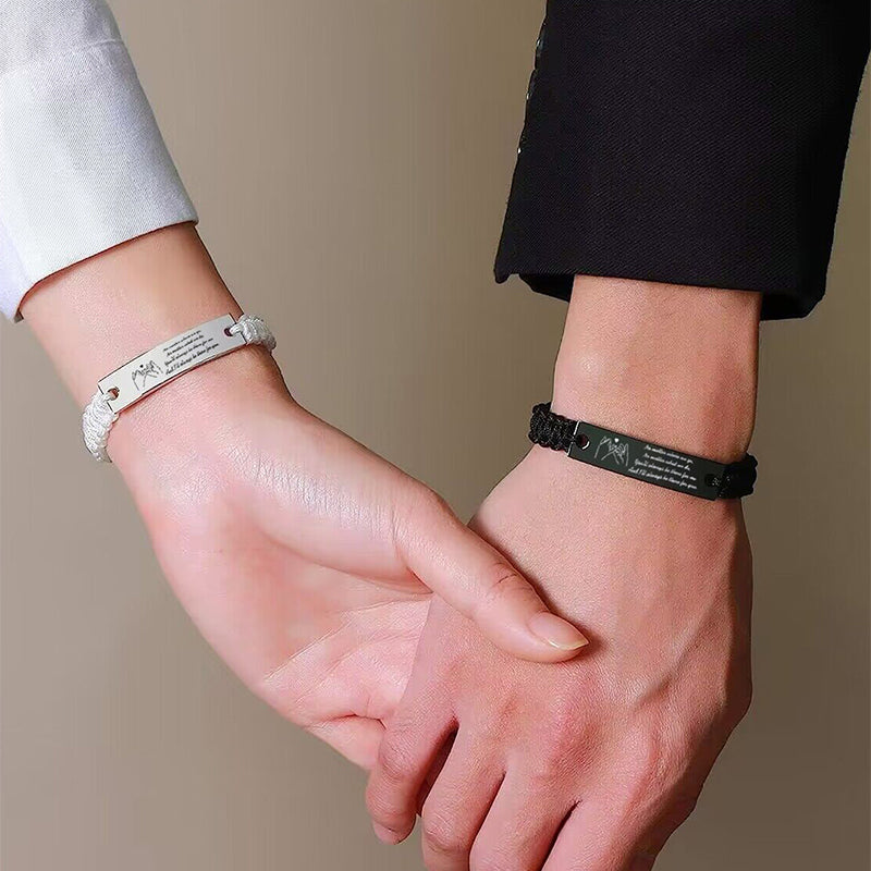 Simple Black and White Romantic Woven Couple Engraved Bracelets