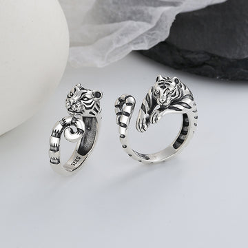 Vintage Tiger Shape Adjustable Silver Ring