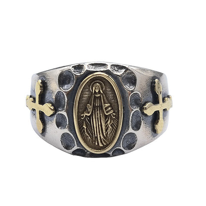 Vintage Cross Marian Open Silver Ring