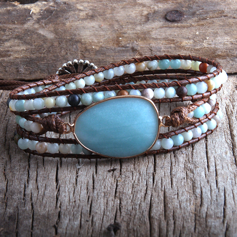 Natural Oval Stone Braided Bracelet